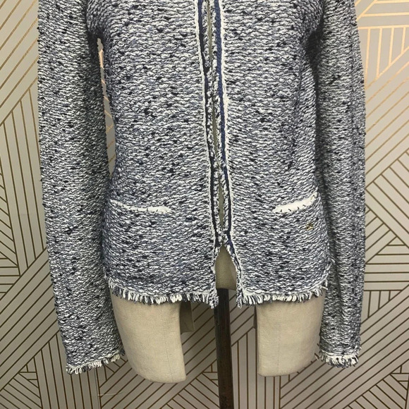 Escada Harbor Blue Tweed Fringe Knit Sweater Blazer Jacket Size US Small - Picture 4 of 11